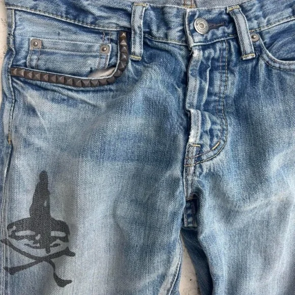 Hysteric Glamour Blue Straight Jeans with Distressed Details